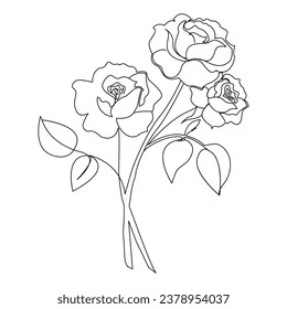 Continuous one line rose flower  outline vector art drawing
