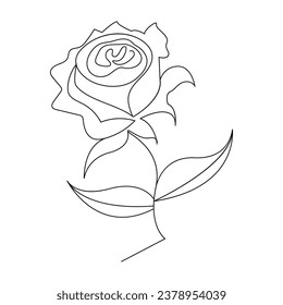 Continuous one line rose flower  outline vector art drawing