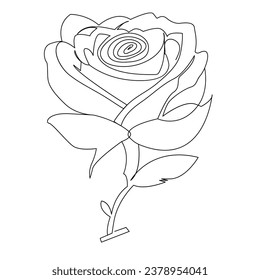 Continuous one line rose flower  outline vector art drawing