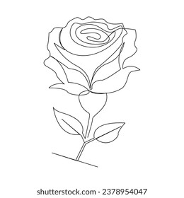Dibujo continuo en forma de dibujo vectorial en el contorno de flor de rosa de una línea