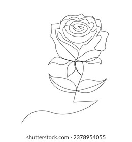 Continuous one line rose flower  outline vector art drawing