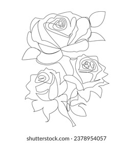 Continuous one line rose flower  outline vector art drawing
