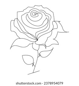 Dibujo continuo en forma de dibujo vectorial en el contorno de flor de rosa de una línea