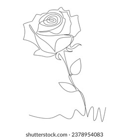 Continuous one line rose flower  outline vector art drawing