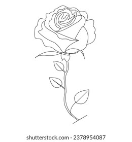 Continuous one line rose flower  outline vector art drawing