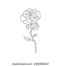 Dibujo continuo de una línea de flor rosa e ilustración de un solo contorno vectorial