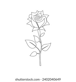 Dibujo continuo de una línea de flor rosa e ilustración de un solo contorno vectorial