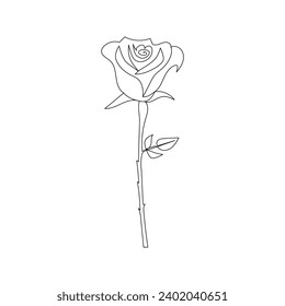 Continuous one line rose flower drawing and single  outline vector  art  illustration