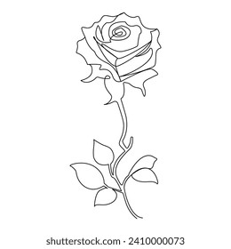Continuous One line rose flower hand drawn outline vector art illustration and valentine's day line art design
