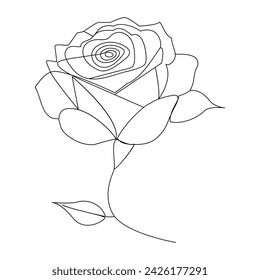 Continuous one line rose flower outline vector art illustration
