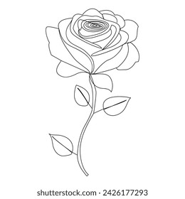Continuous one line rose flower outline vector art illustration