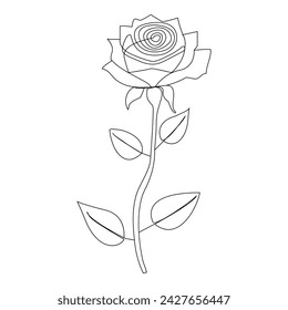 Continuous one line rose flower outline vector art illustration on white background Pro Vector. 