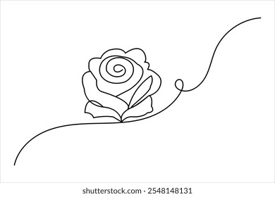 Um desenho contínuo da flor da rosa da linha do contorno ícone do vetor plano