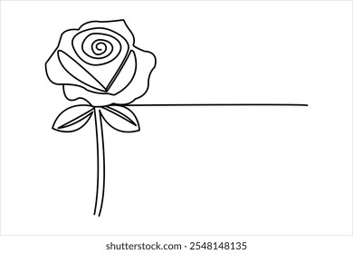Continuous one line rose flower drawing of outline flat vector icon
