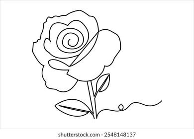 Dibujo continuo de una línea de flor de rosa de Vector plano de contorno