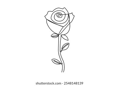 Continuous one line rose flower drawing of outline flat vector icon