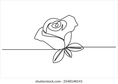 Continuous one line rose flower drawing of outline flat vector icon