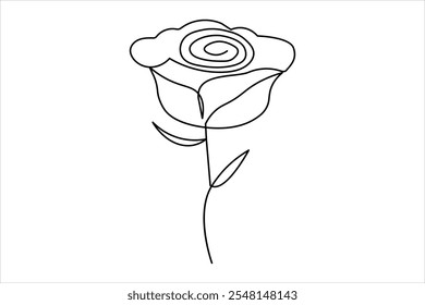 Continuous one line rose flower drawing of outline flat vector icon
