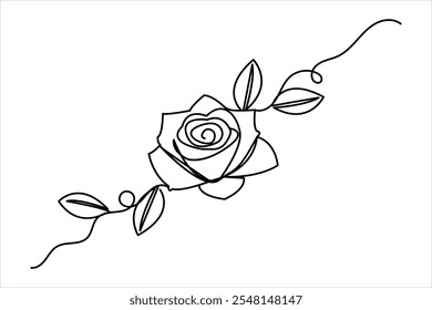 Dibujo continuo de una línea de flor de rosa de Vector plano de contorno