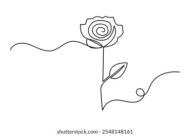 Continuous one line rose flower drawing of outline flat vector icon