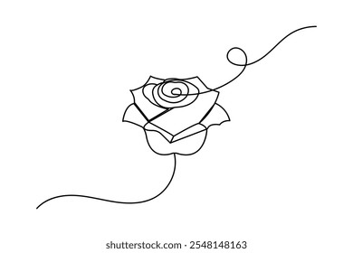 Kontinuierliche einzeilige Rose Blume Zeichnung der Kontur flache Vektorsymbol