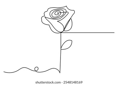 Um desenho contínuo da flor da rosa da linha do contorno ícone do vetor plano