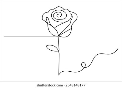 Continuous one line rose flower drawing of outline flat vector icon