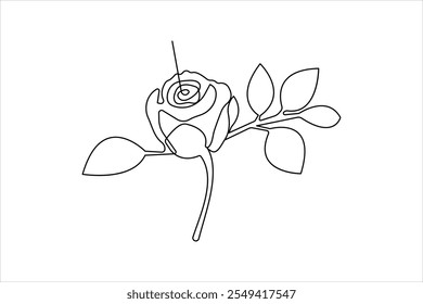 Dibujo continuo de una línea de flor de rosa del icono de Vector de contorno