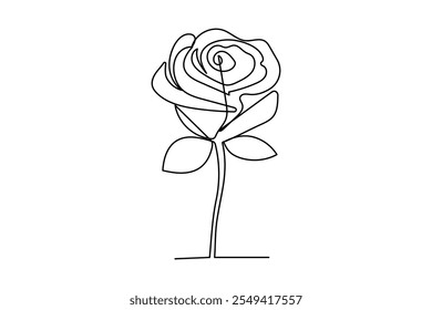 Continuous one line rose flower drawing of outline vector icon