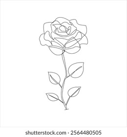 Continuous one line rose flower vector illustration of abstract design
