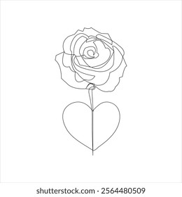 Continuous one line rose flower vector illustration of abstract design