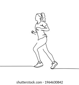 Continuous one line of running woman in silhouette. Minimal style.