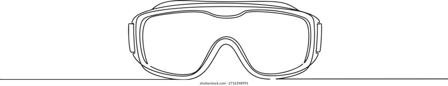 Continua una línea de gafas de seguridad, concepto de protección ocular, Ilustración vectorial dibujada a mano.	