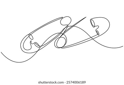 Continuous one line safety pin. Single line art safety pin.one continuous single drawn line art doodle outline safety pin