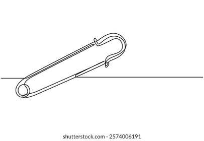 Continuous one line safety pin. Single line art safety pin.one continuous single drawn line art doodle outline safety pin
