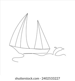Continuous one line sailing boat drawing art design