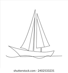 Continuous one line sailing boat drawing art design