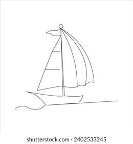 Diseño continuo de dibujo en barco de vela de una línea