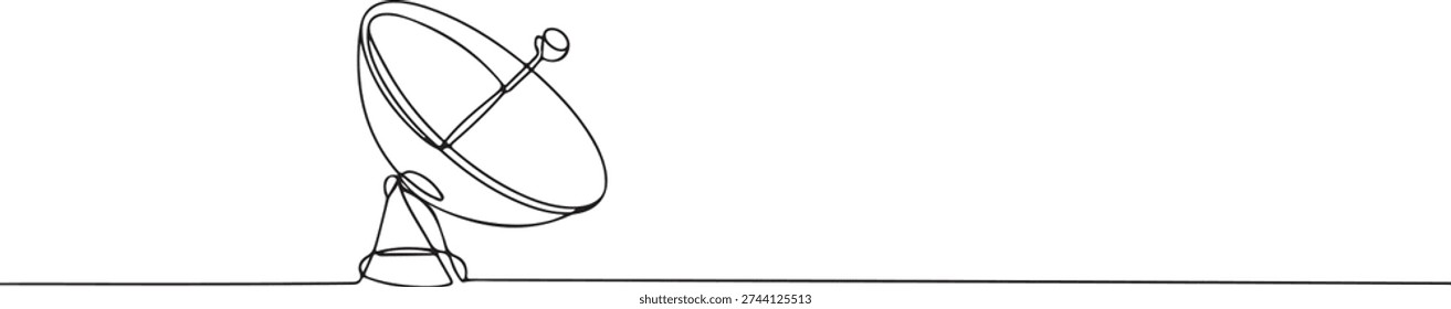 Continuous one line of a satellite dish pointing to the sky, drawn illustration.