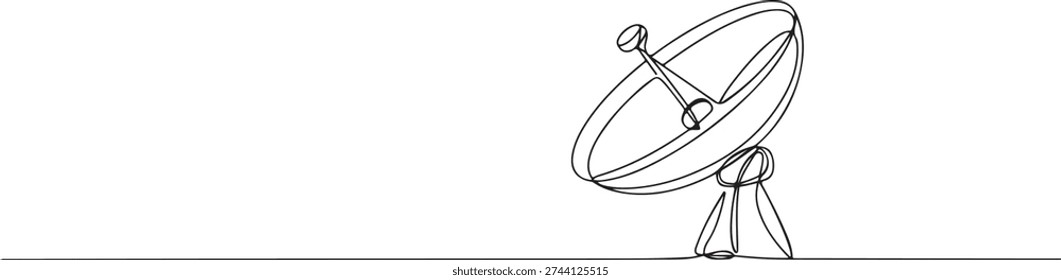 Continuous one line of a satellite dish pointing to the sky, drawn illustration.