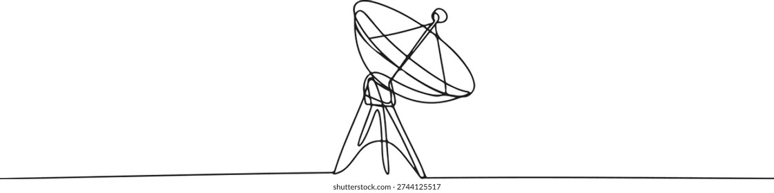 Continuous one line of a satellite dish pointing to the sky, drawn illustration.