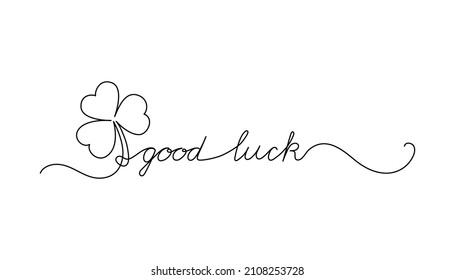 Continuous One Line script cursive text good luck. Vector illustration for Patrick’s day, design for poster, card, banner, print on shirt.