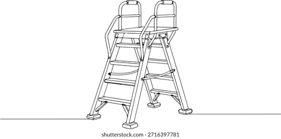 Continua una línea de una escalera segura con estructura estable, tema de prevención de caídas, Ilustración vectorial dibujada a mano.	