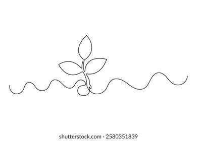 Continuous one line seed with plane with black and white vector icon