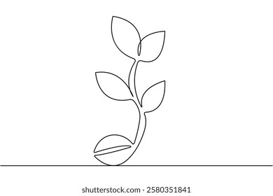 Continuous one line seed with plane with black and white vector icon