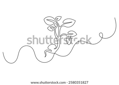 Continuous one line seed with plane with black and white vector icon