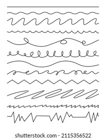  Continuous one line .Set of handmade lines, brush lines, underlines. Hand-drawn collection of doodle style various shapes.