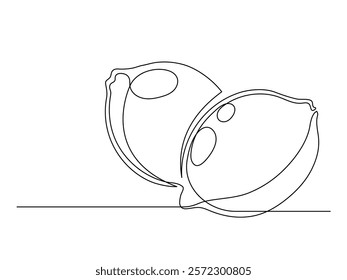 Continuous one line several lemons isolated on white background. Simple silhouette of citrus fruits. Hand drawn outline of lemons. Vector illustration