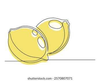 Continuous one line several yellow lemons isolated on white background. Simple silhouette of citrus fruits. Hand drawn outline of lemons. Vector illustration