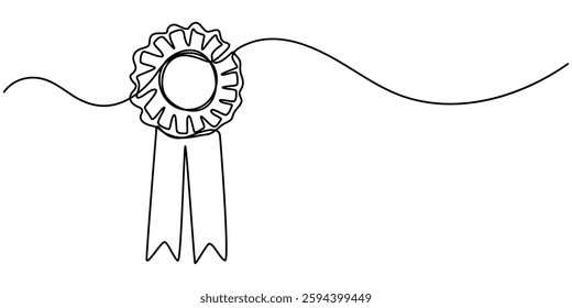 Continuous one line shape award isolated vector illustration, Award badge continuous line art drawn. Approval check sign. Certificate contour line. Vector illustration isolated on white.